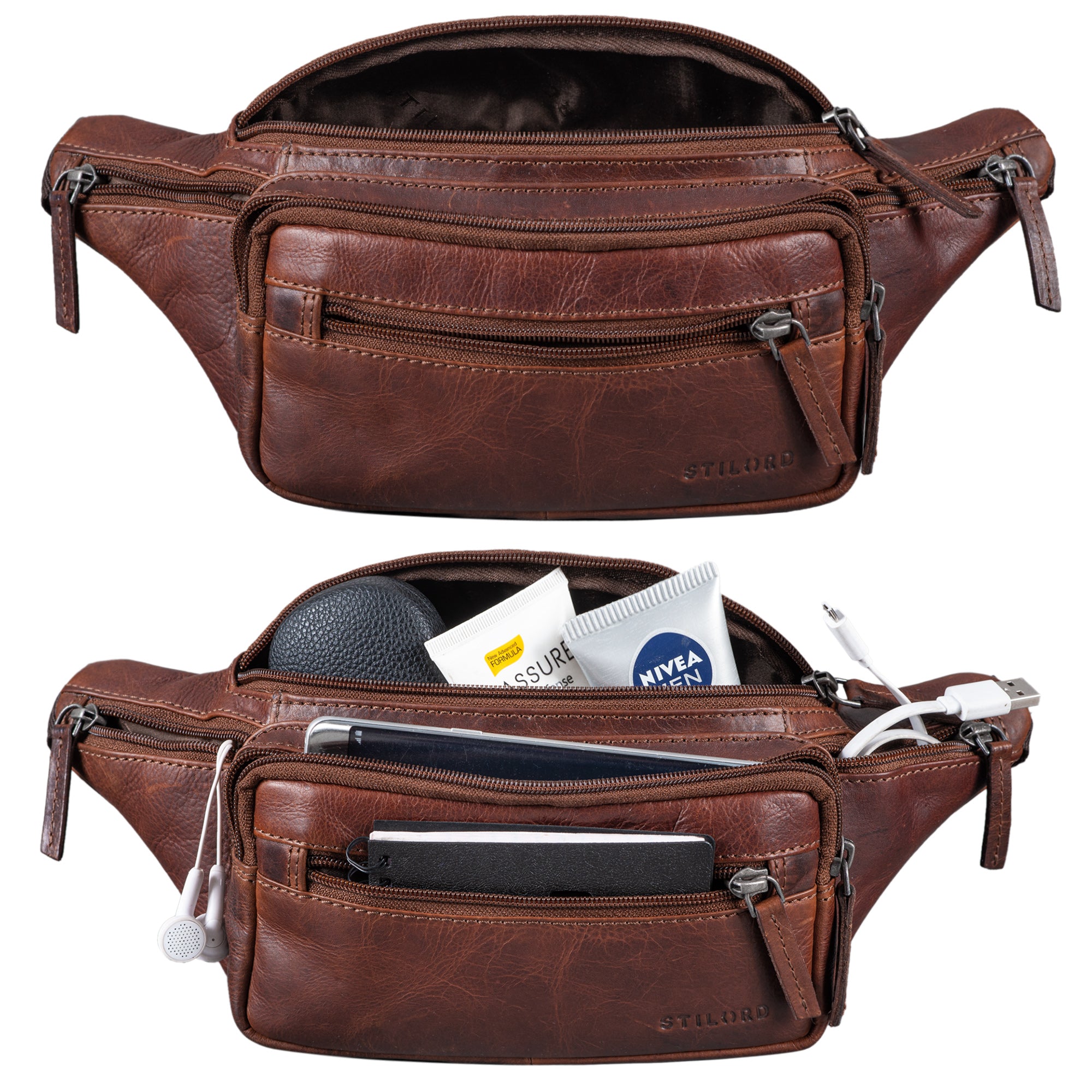 Vintage Echt Leder Bauchtasche braun
