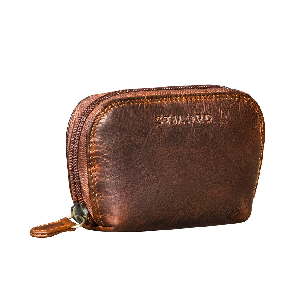 Echtleder Schlüsseltasche Cognac mit RFID Schutz, Münzfach und Geschenkbox