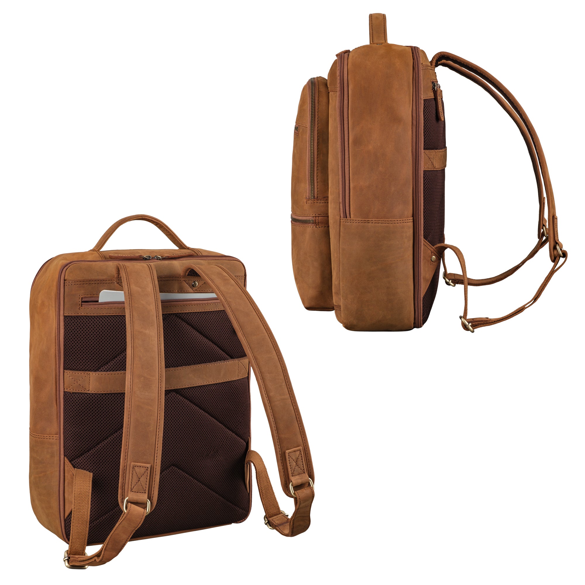Leder Rucksack mit vielen Fächern