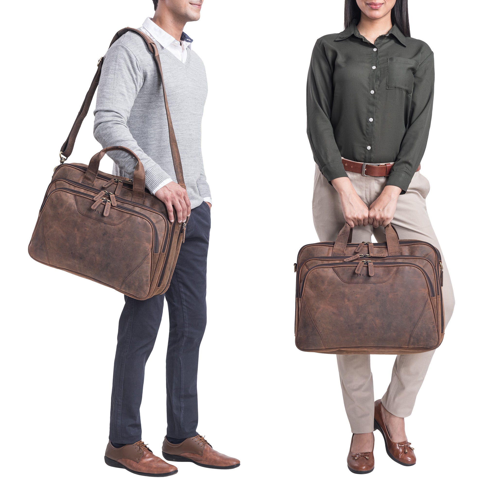 Ledertasche für 18 Zoll Notebook Schultertasche braun