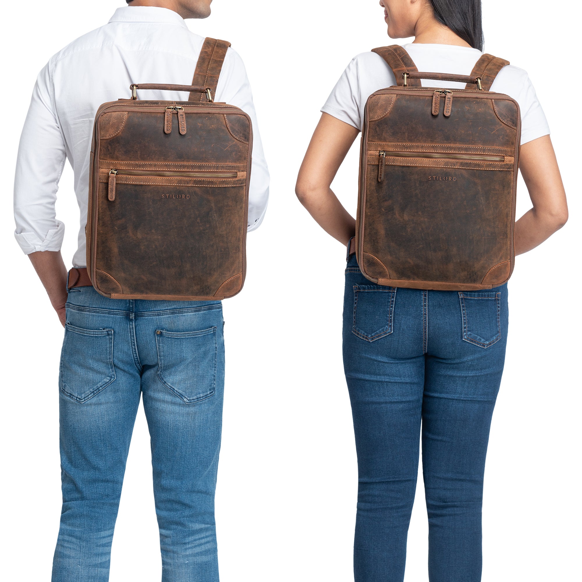 City-Rucksack Damen braunes Leder