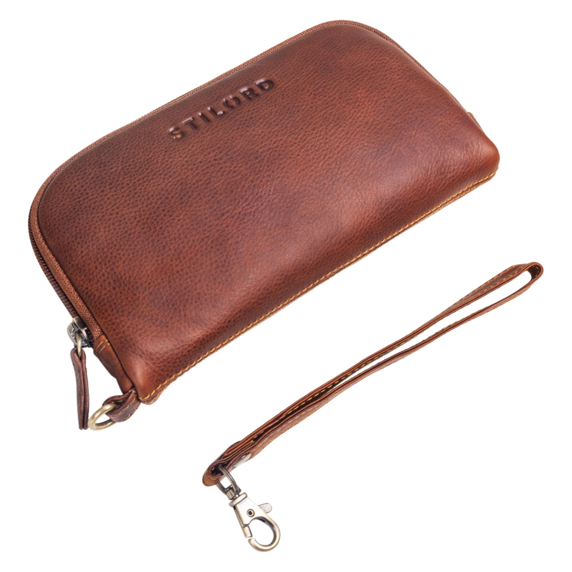 Handgelenktasche mit Geldbörse Cognac Braun