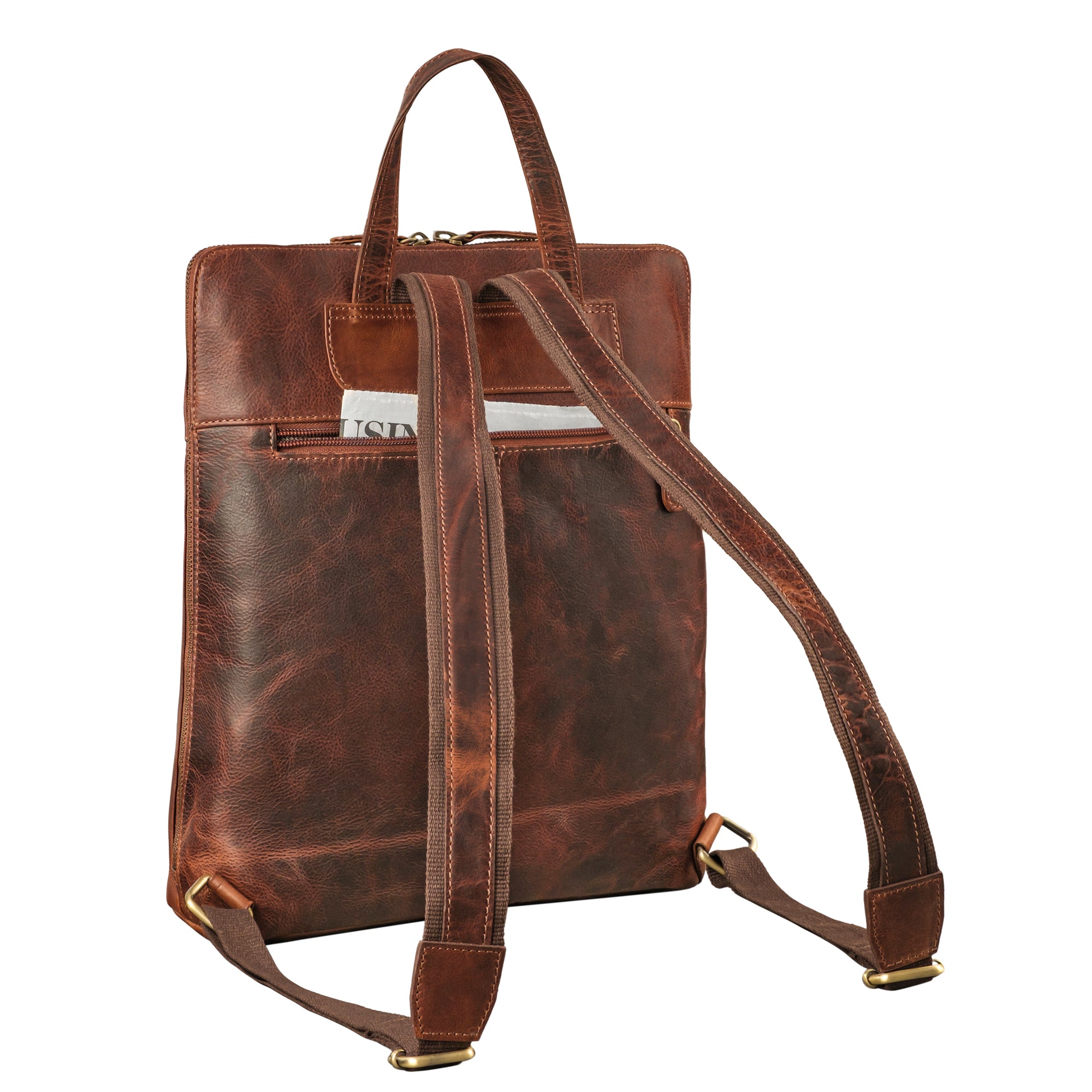 Rucksack Damen cognac mit hinterem Reißverschlussfach