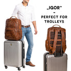 Herren Arbeitsrucksack 18 Zoll aus Echtleder mit Trolley Halterung