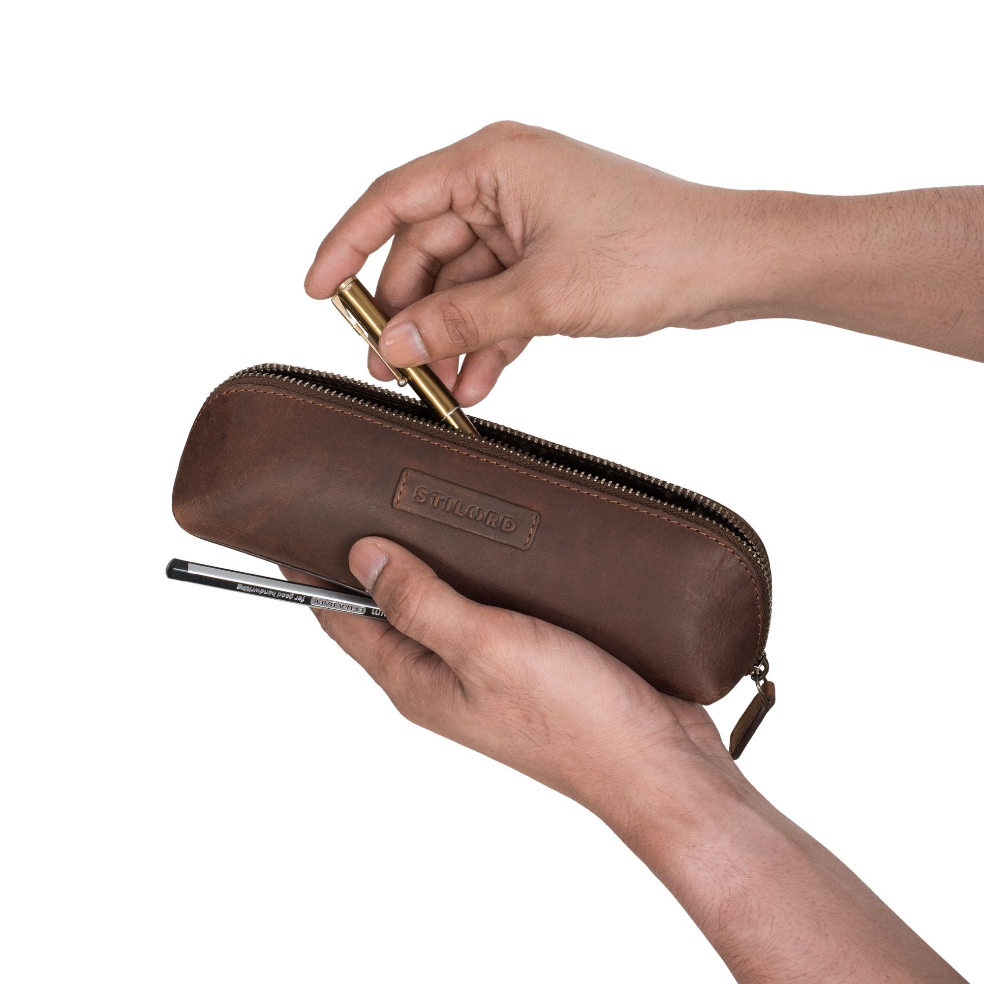 Stifte Etui Leder braun für Erwachsene