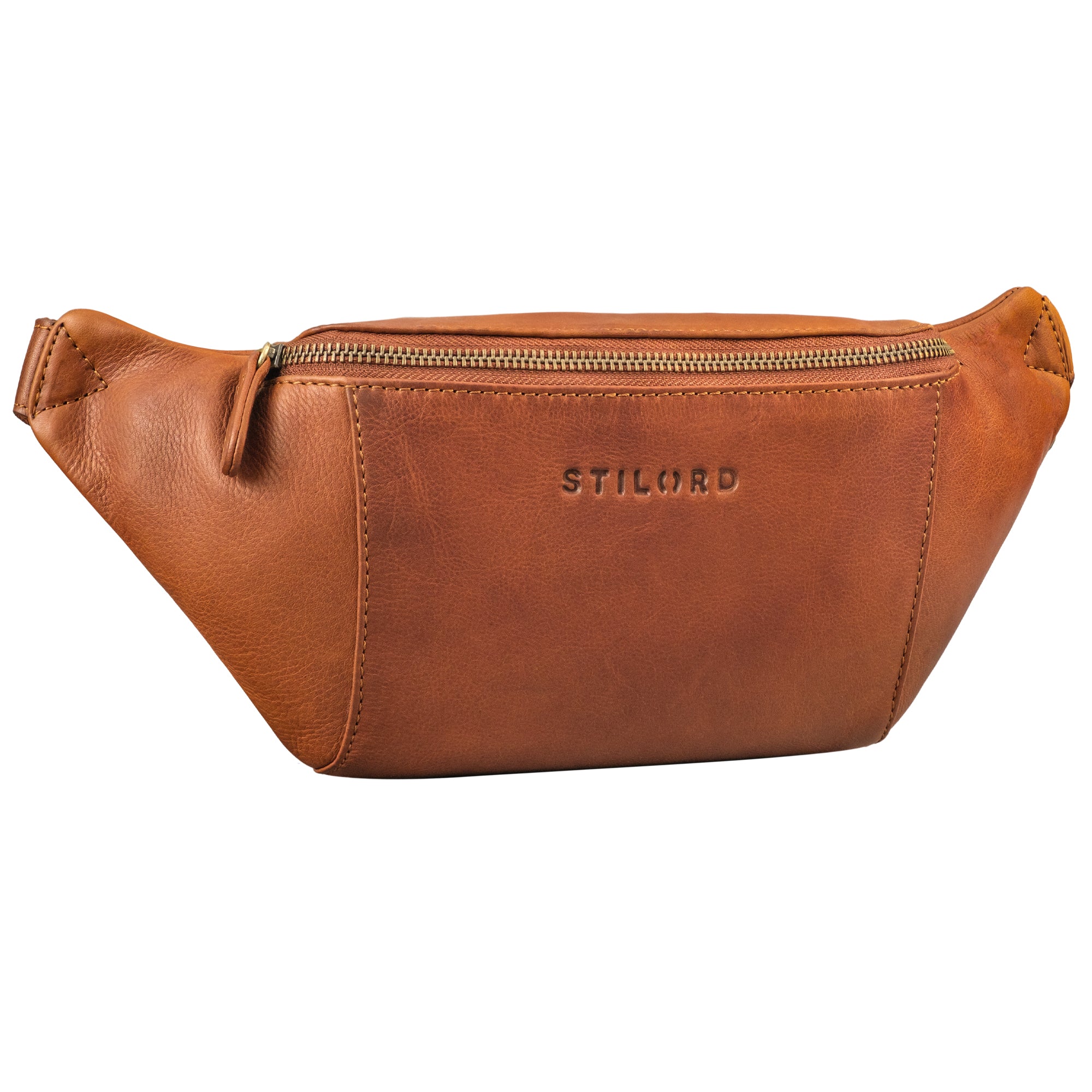 Vintage Damen Hüfttasche Leder cognac mit Reißverschluss