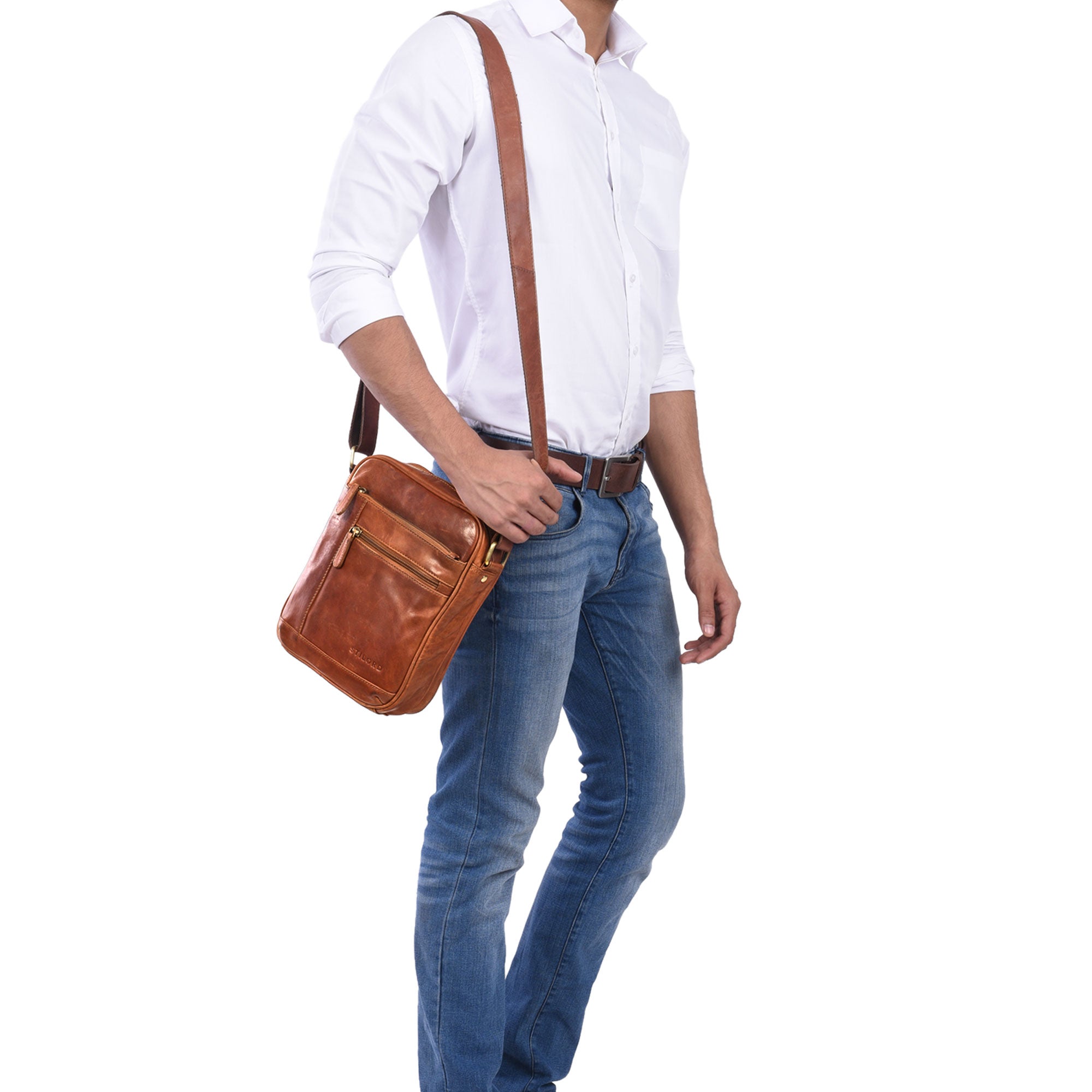 Echt-Leder Schultertasche braun