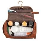 Kulturbeutel mit Haken cognac Leder