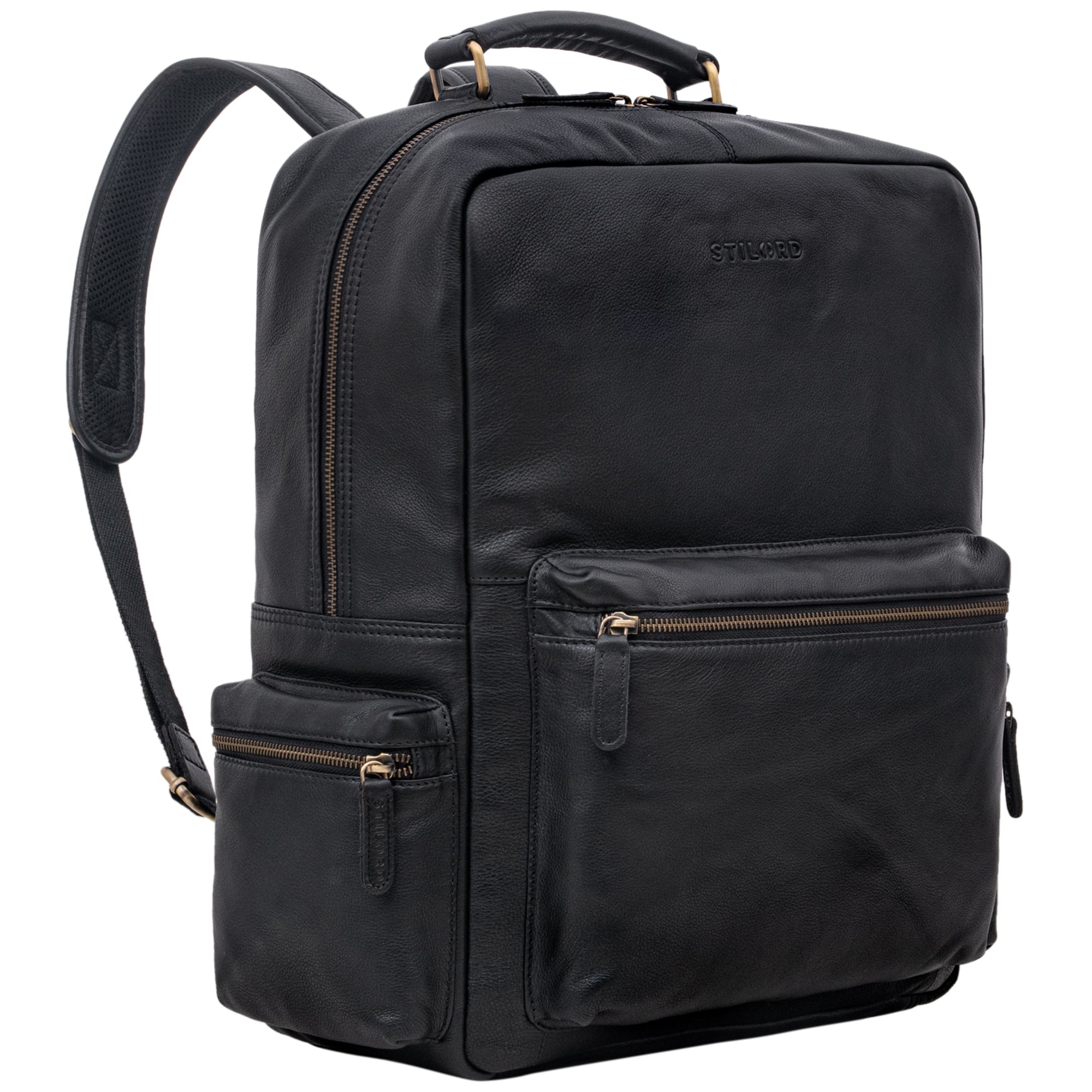 Laptoprucksack 17,3 Zoll Leder schwarz Herren und Damen