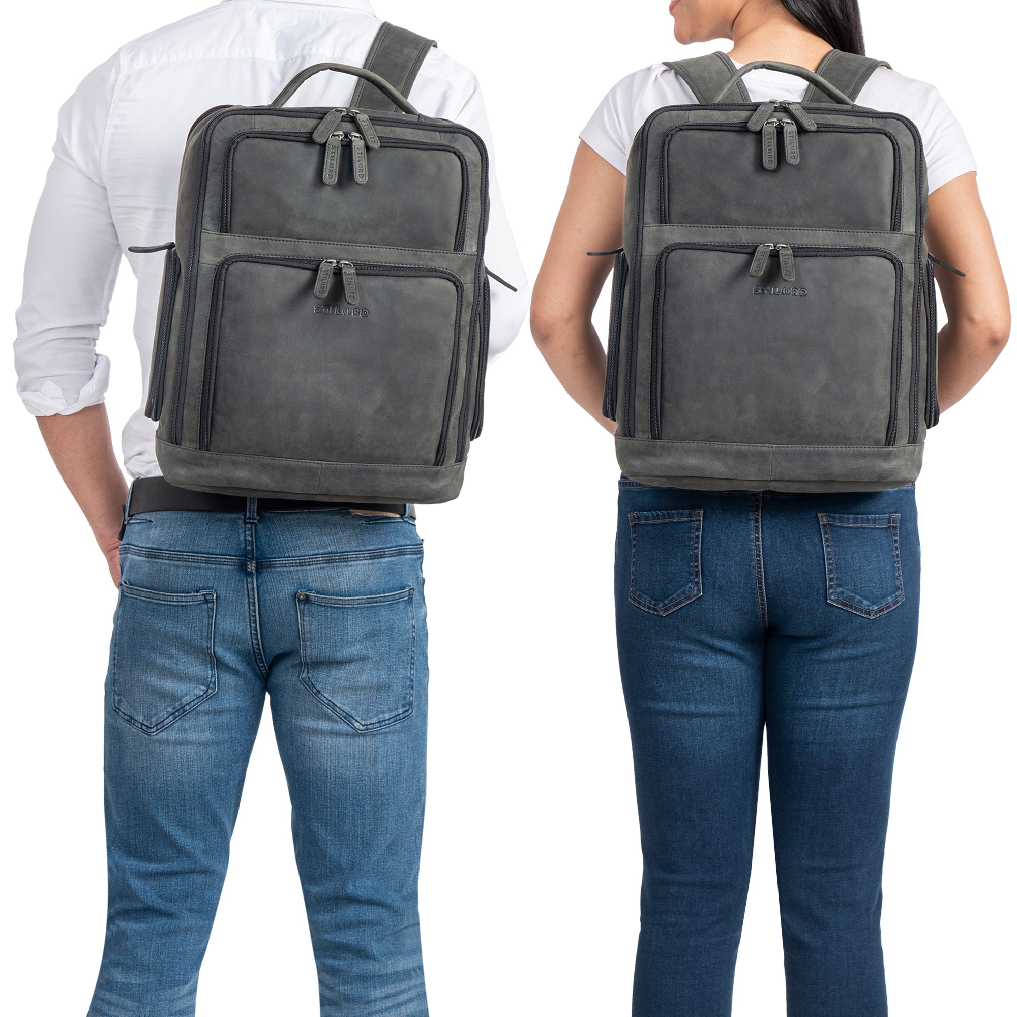 Laptoprucksack Leder grau