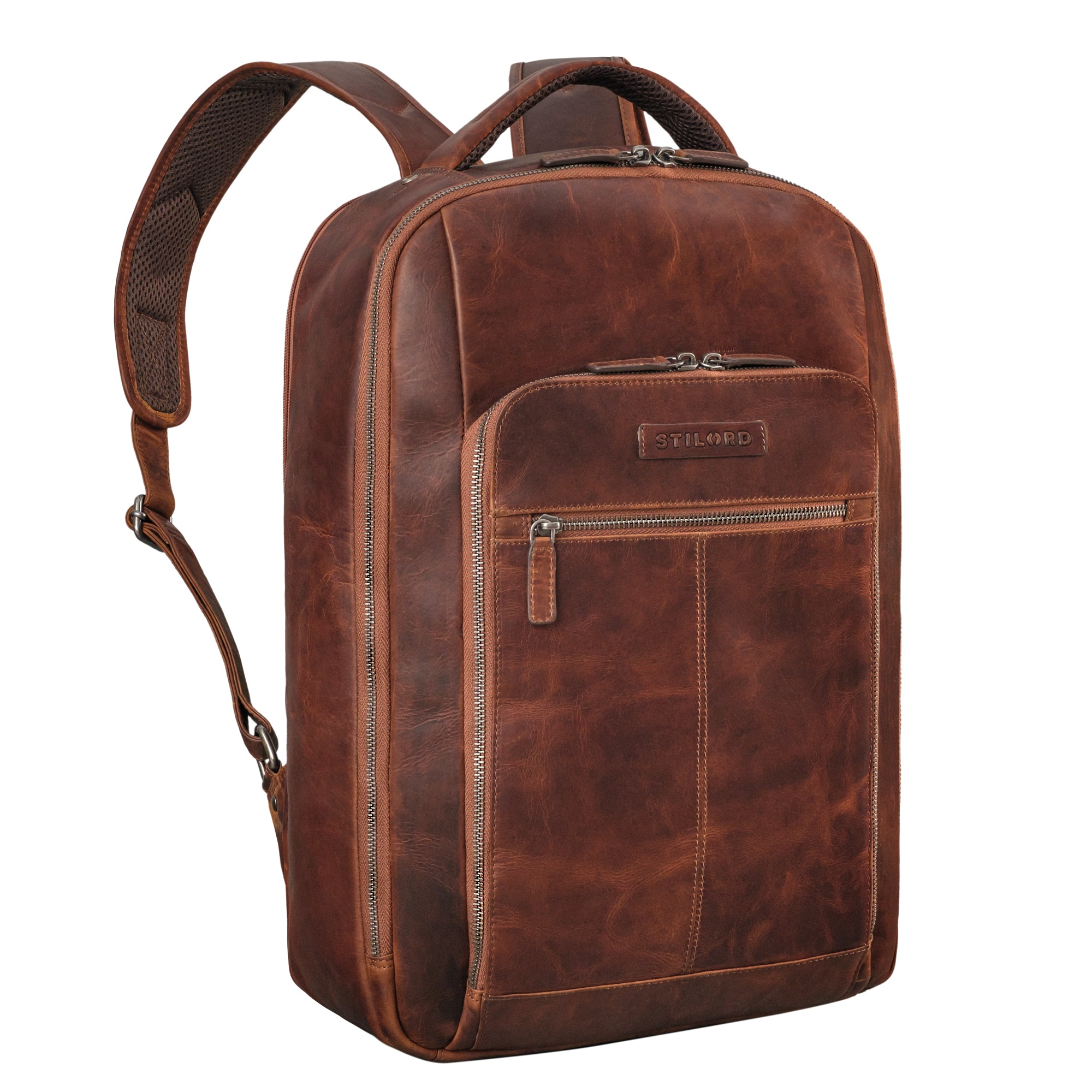 Herren Lederrucksack Echtleder mit Laptop-Fach 15 - 16 zoll groß cognac