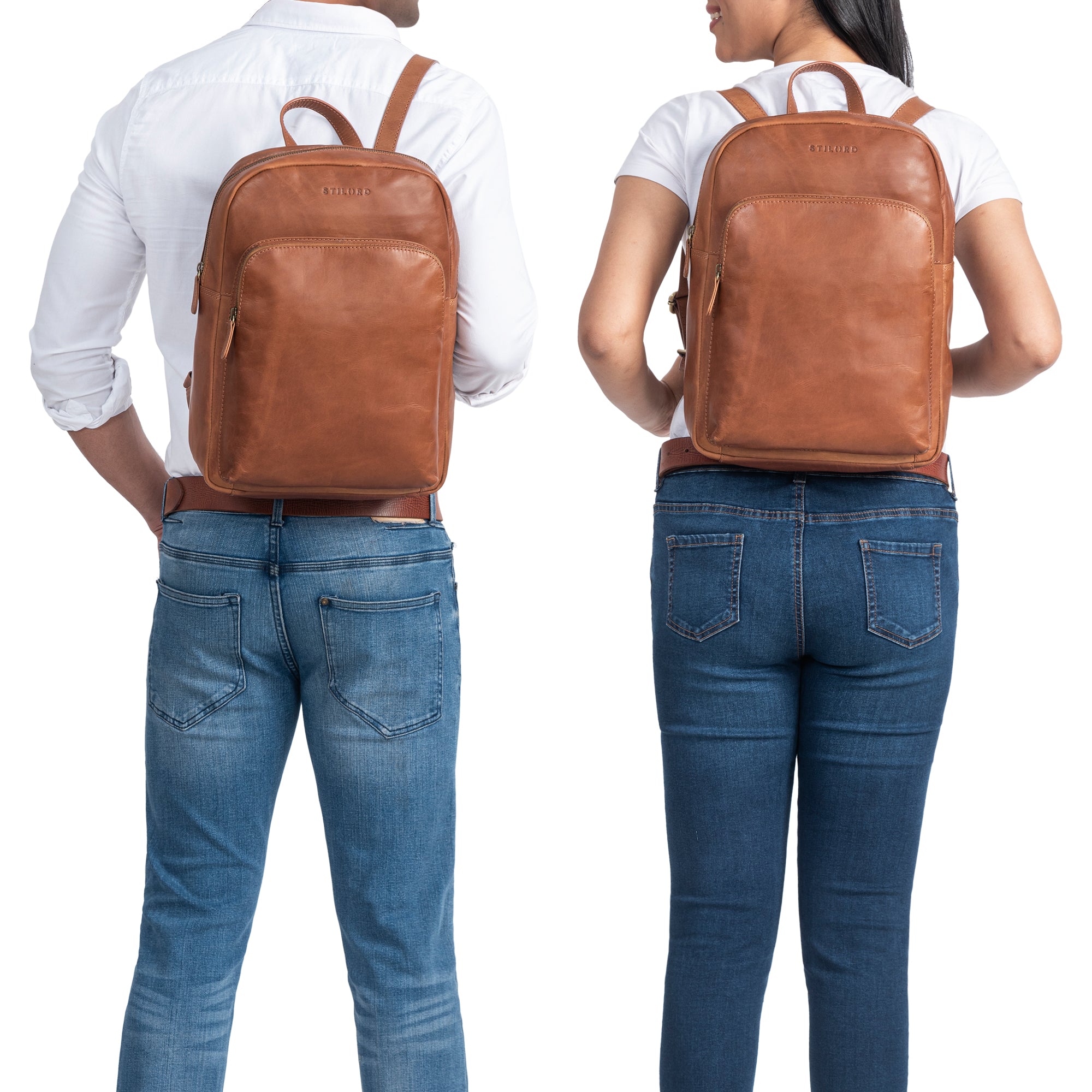 Lederrucksack Glattleder Herren Braun Groß