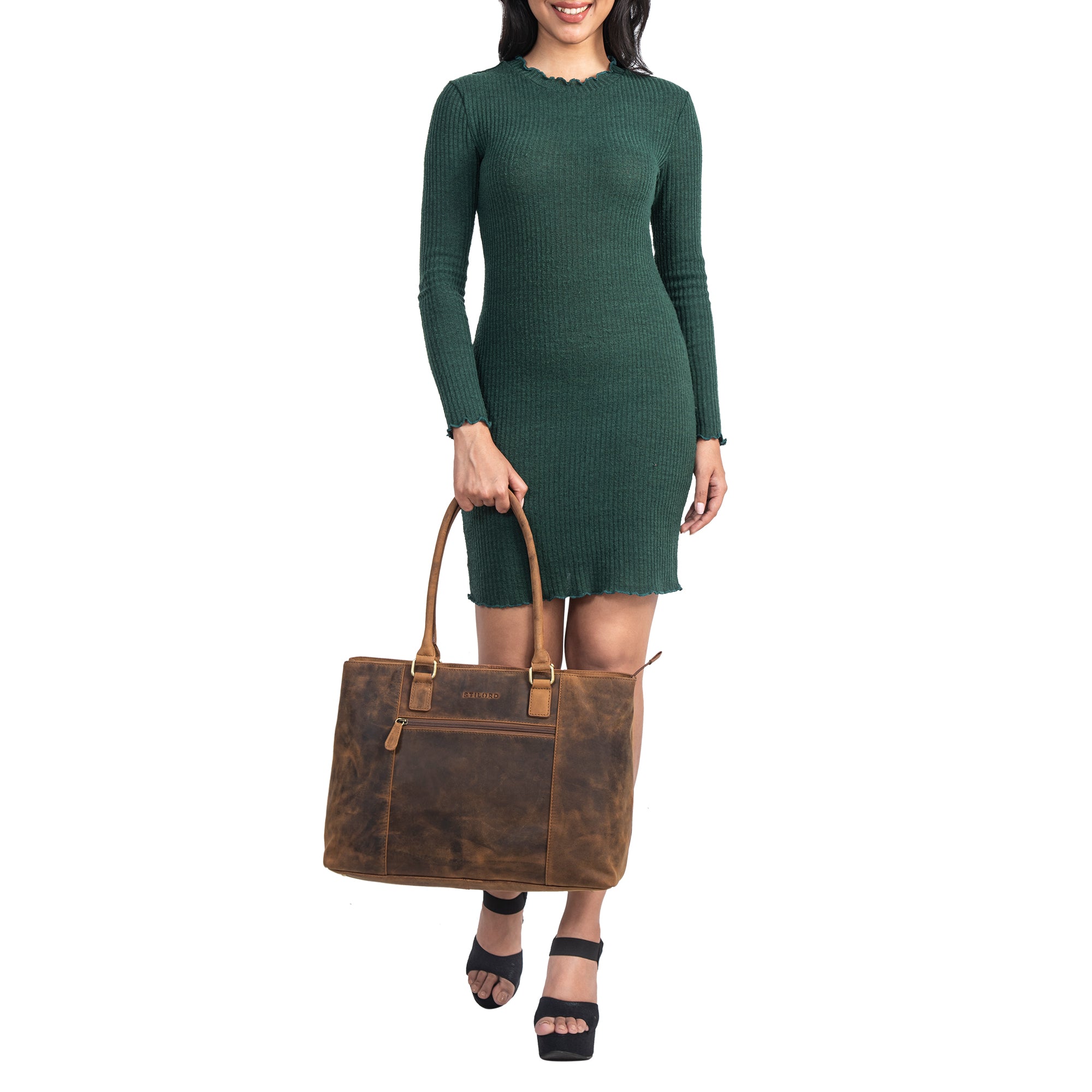 Arbeit Ledertasche groß Damen Rauleder braun