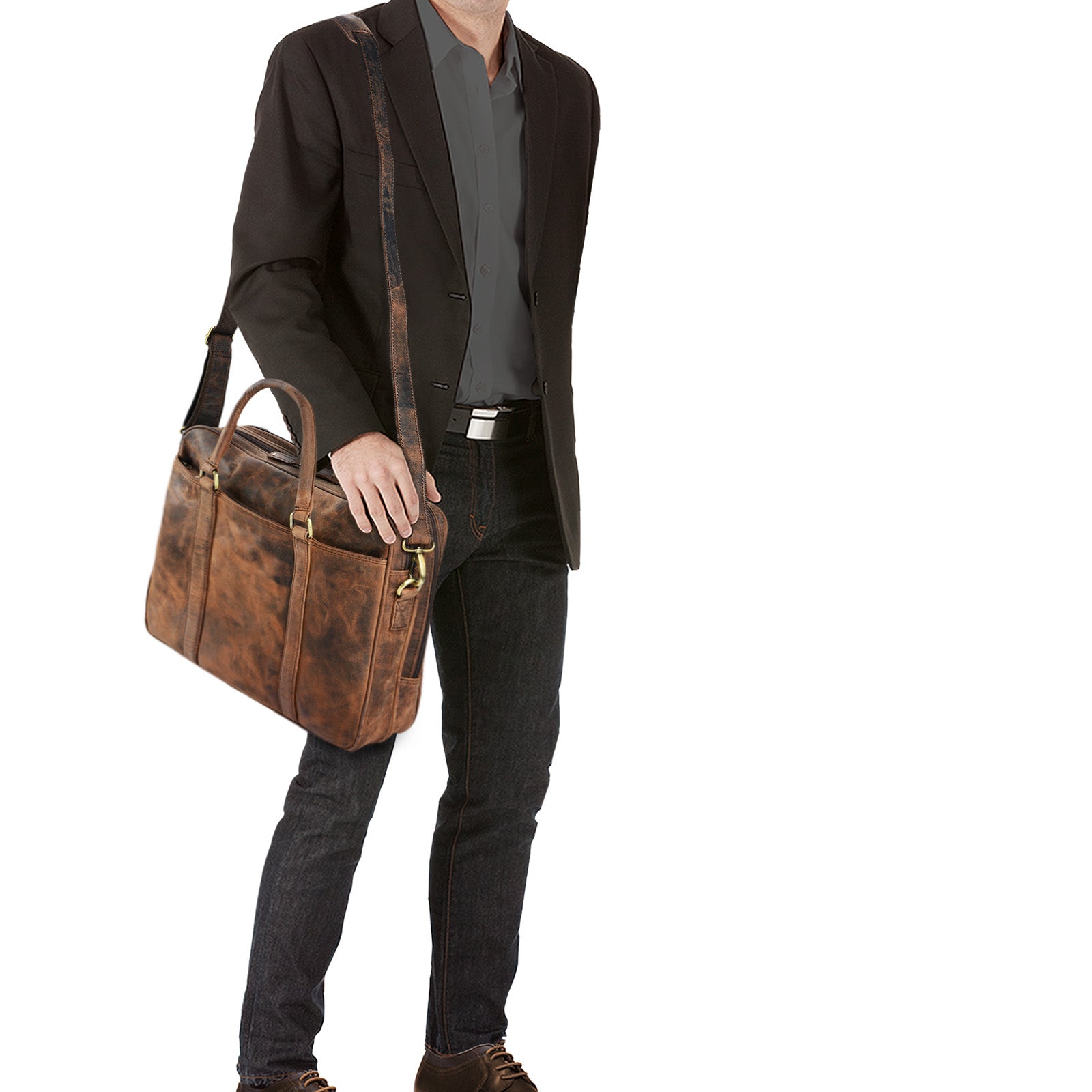 Dante Ledertasche groß braun für Herren Damen Laptop Notebook