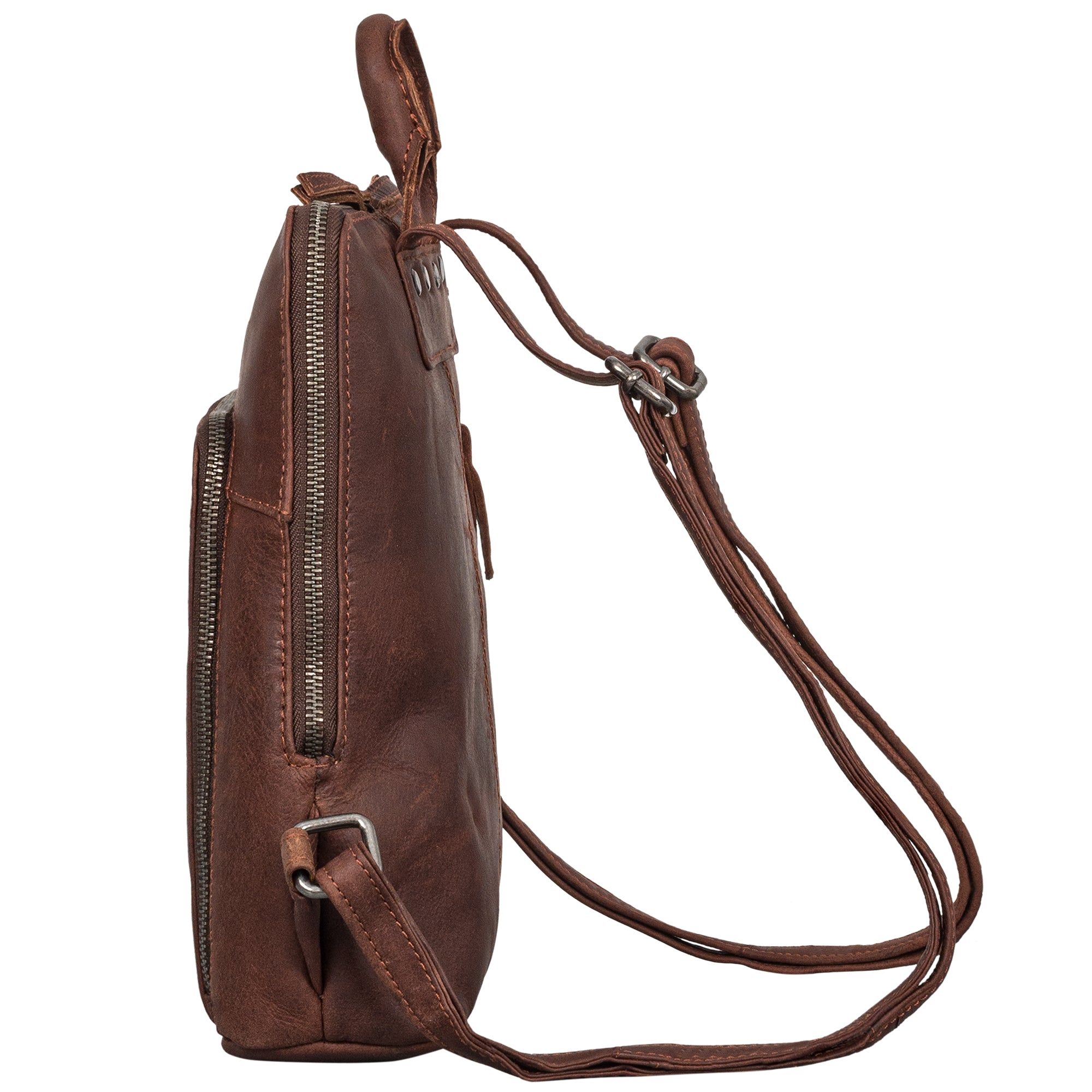 Damen Retro Rucksack Leder klein braun