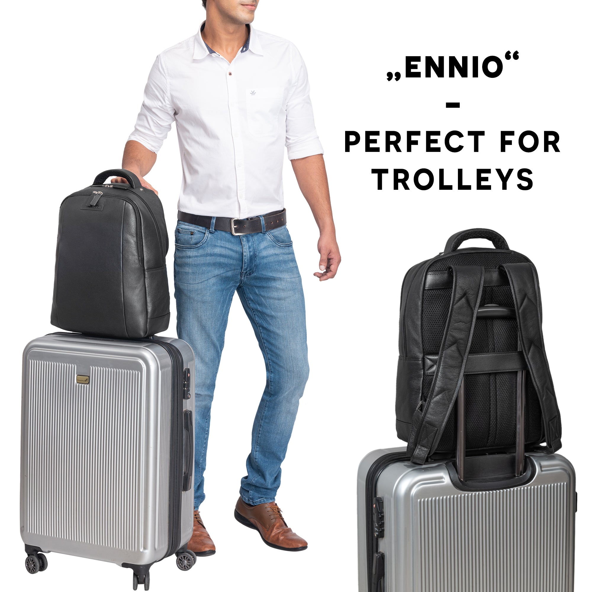 Leder Reise Rucksack schwarz