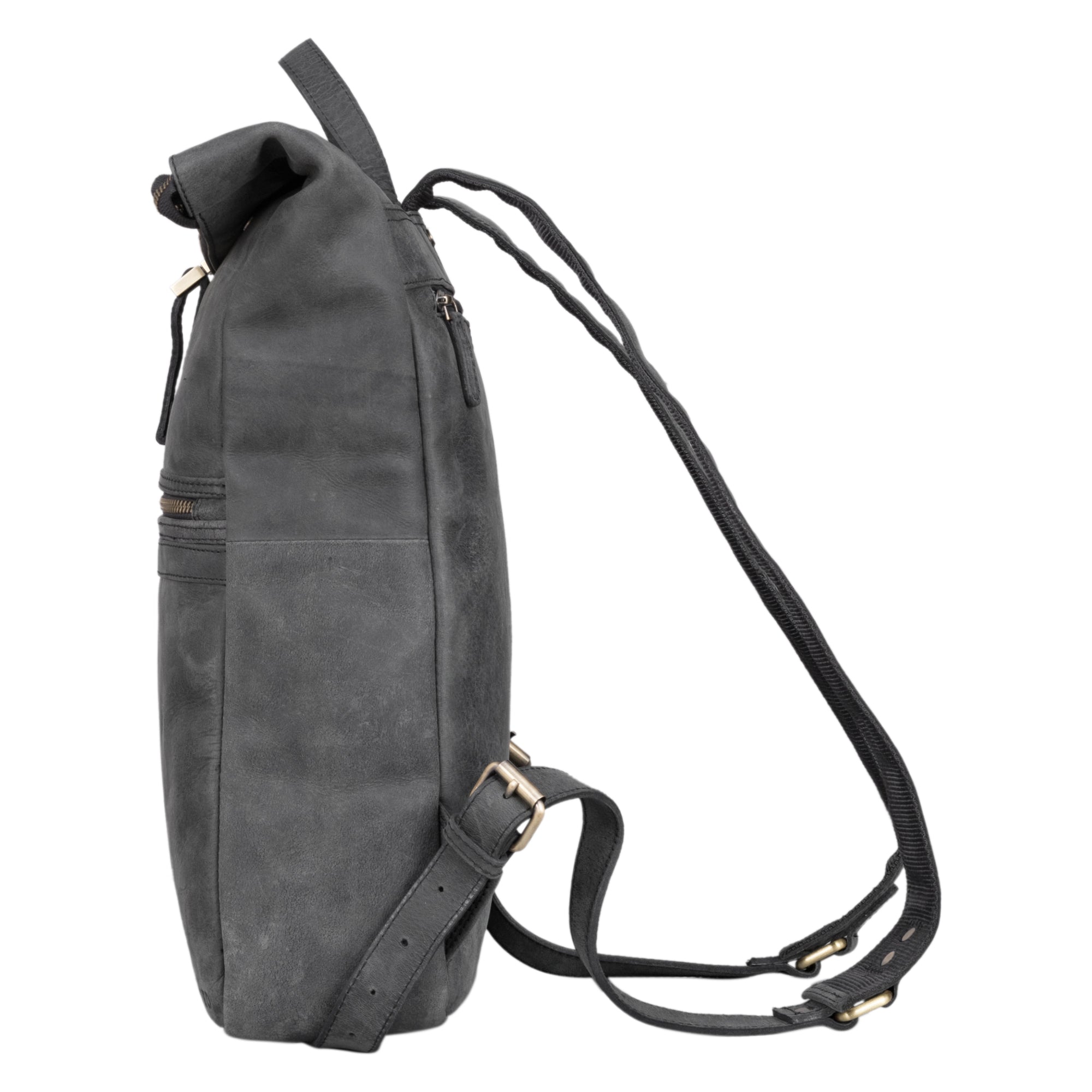 Tagesrucksack Rolltop Damen Leder grau