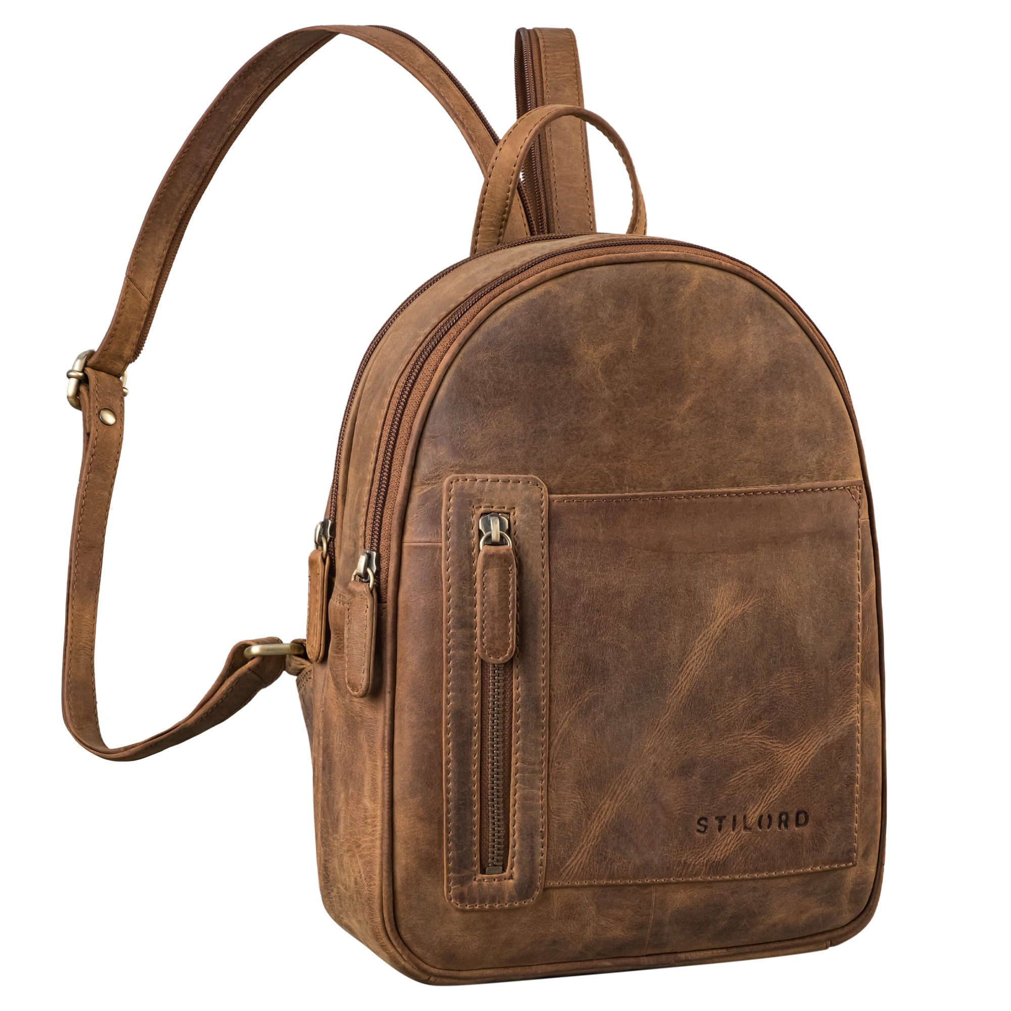 Kleiner Damenrucksack Echtleder braun mit verstellbaren Schultergurten