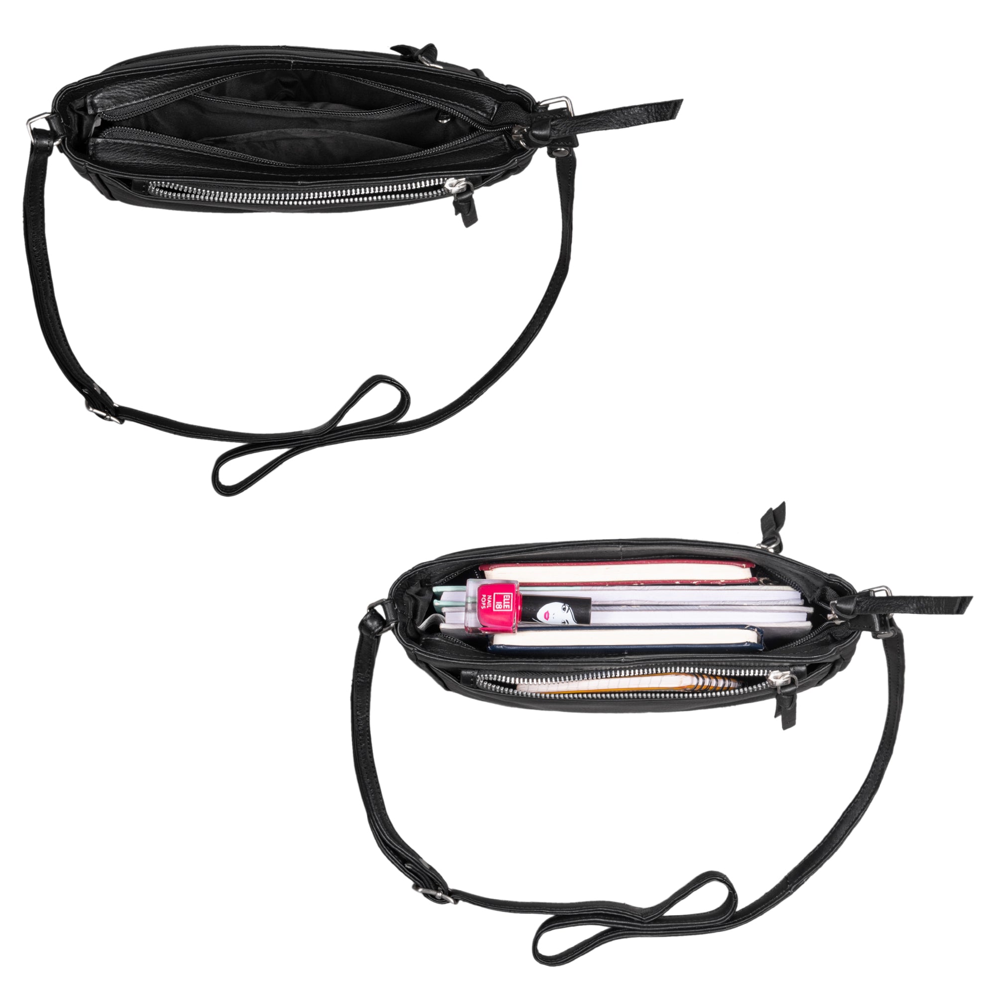 Kleine freizeit lederhandtasche damen schwarz