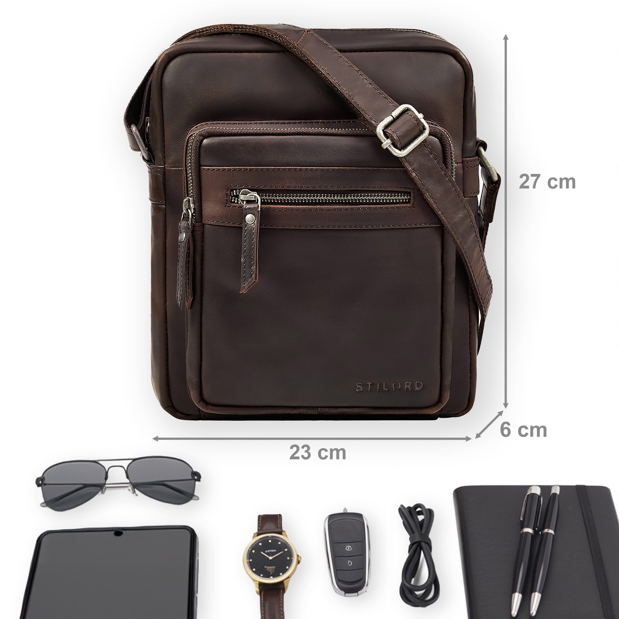 Herren Tasche Leder klein dunkelbraun