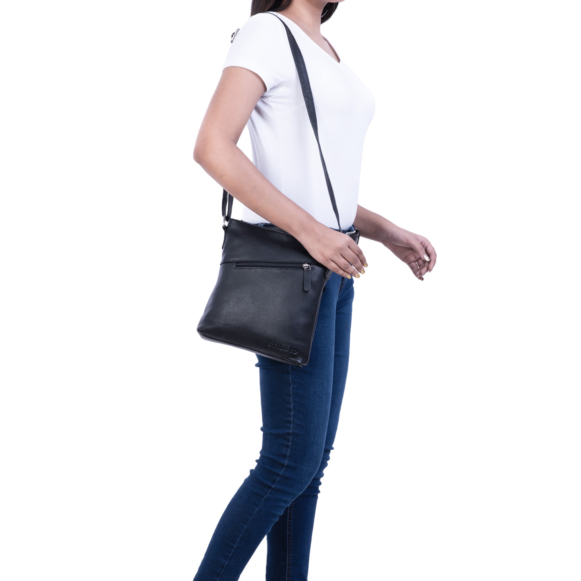 Umhängetasche Damen Leder schwarz