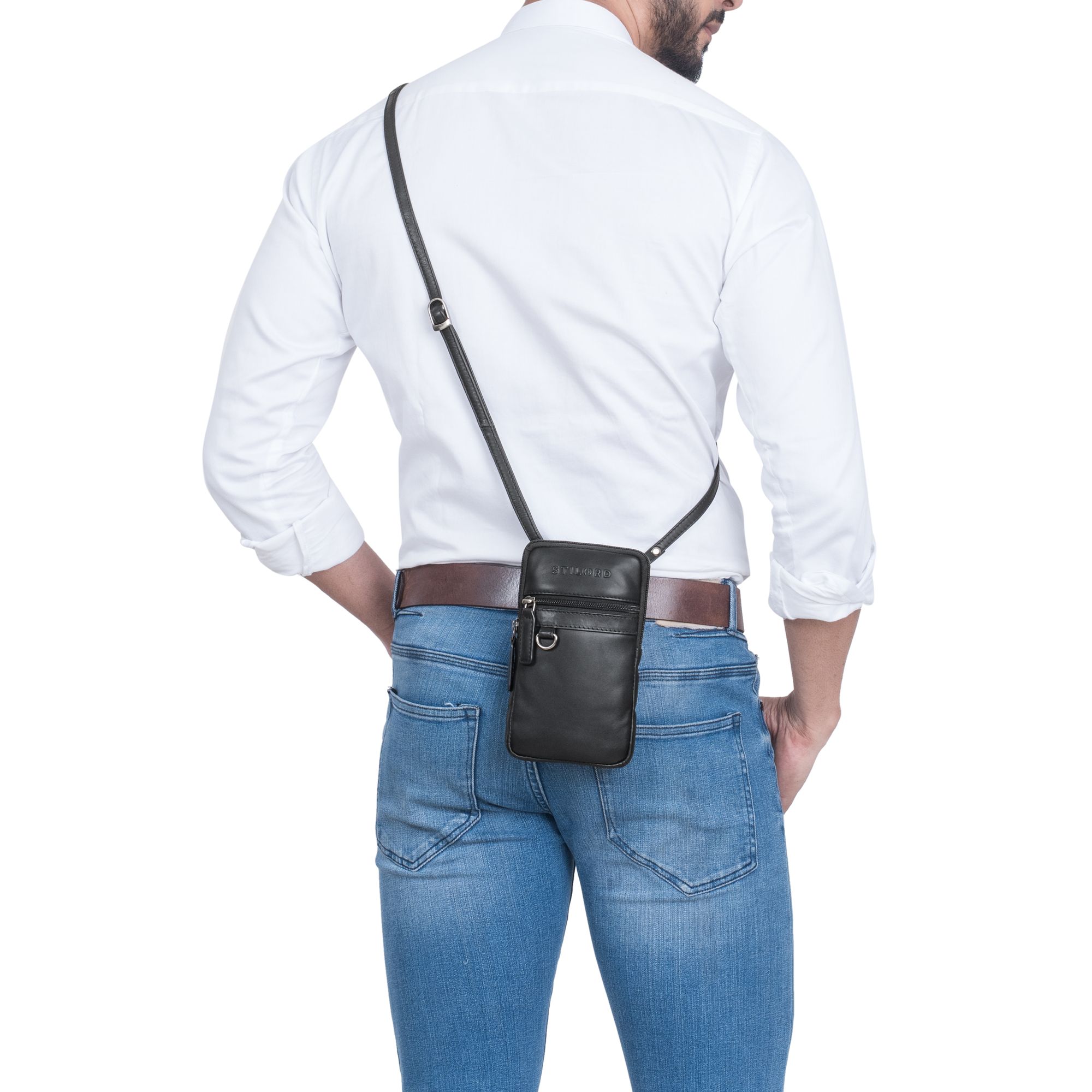 Leder Brustbeutel Damen Herren mit Gürtelschlaufe