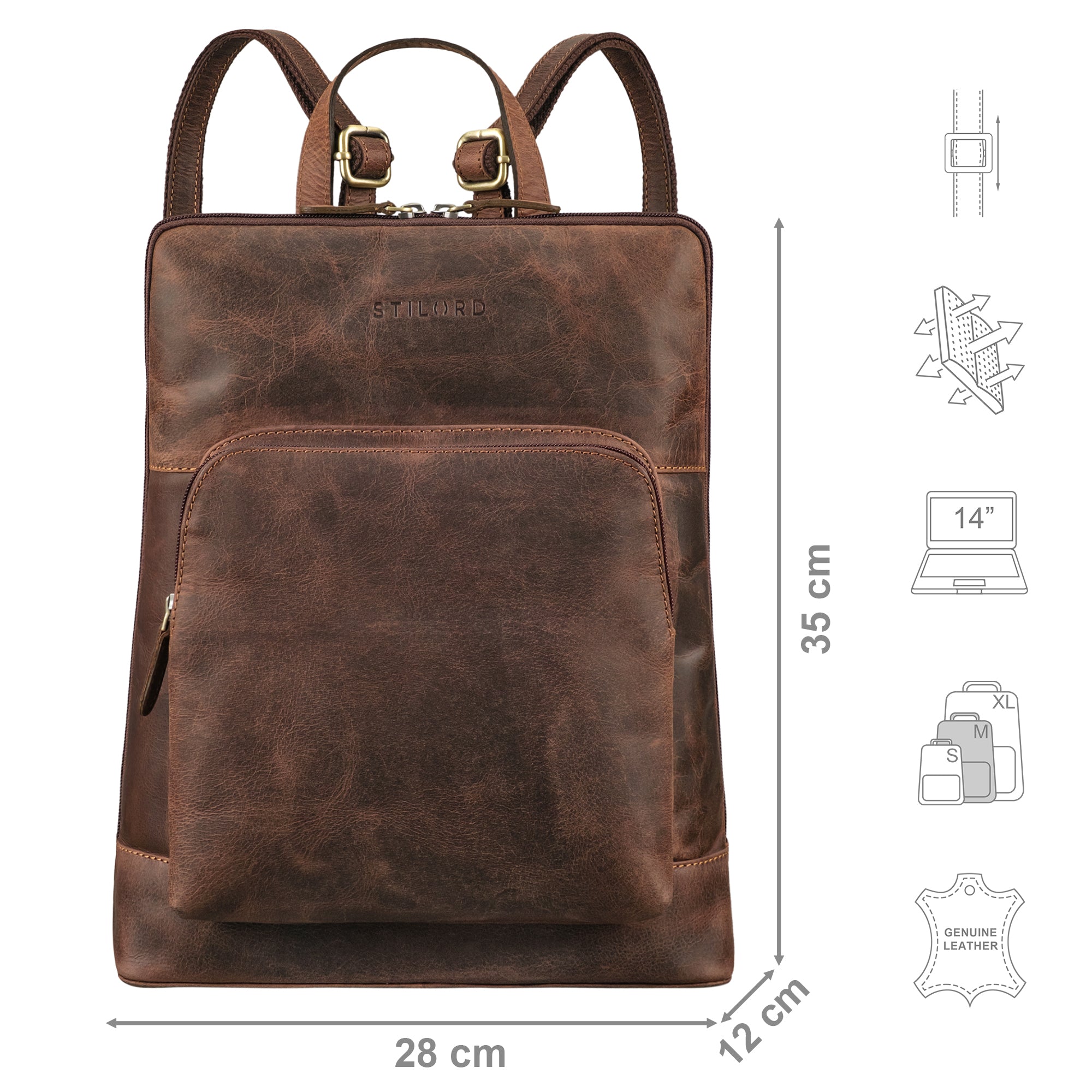 Leder Rucksack Damen Mittelgroß Braun