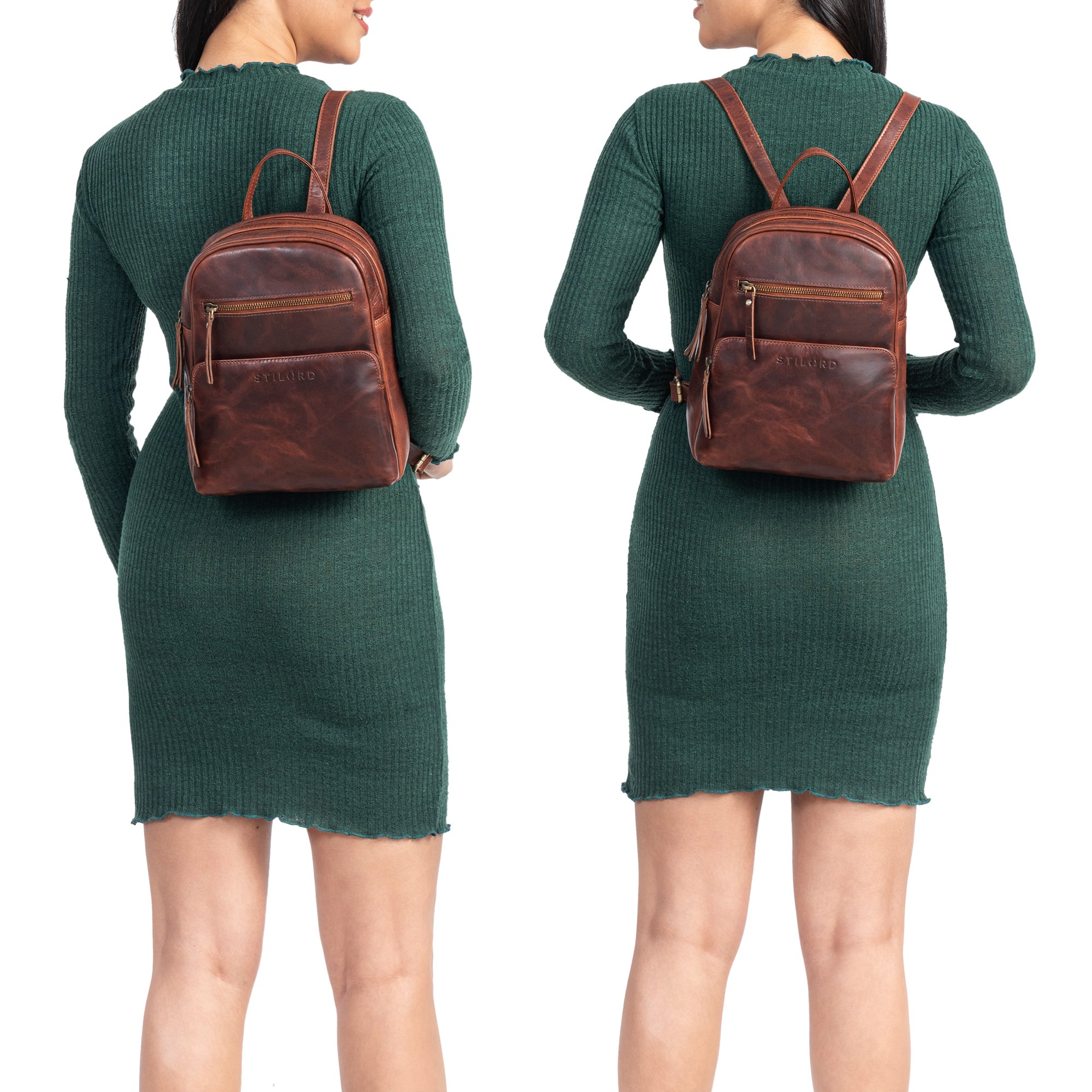 eleganter klassischer Lederrucksack Damen cognac klein