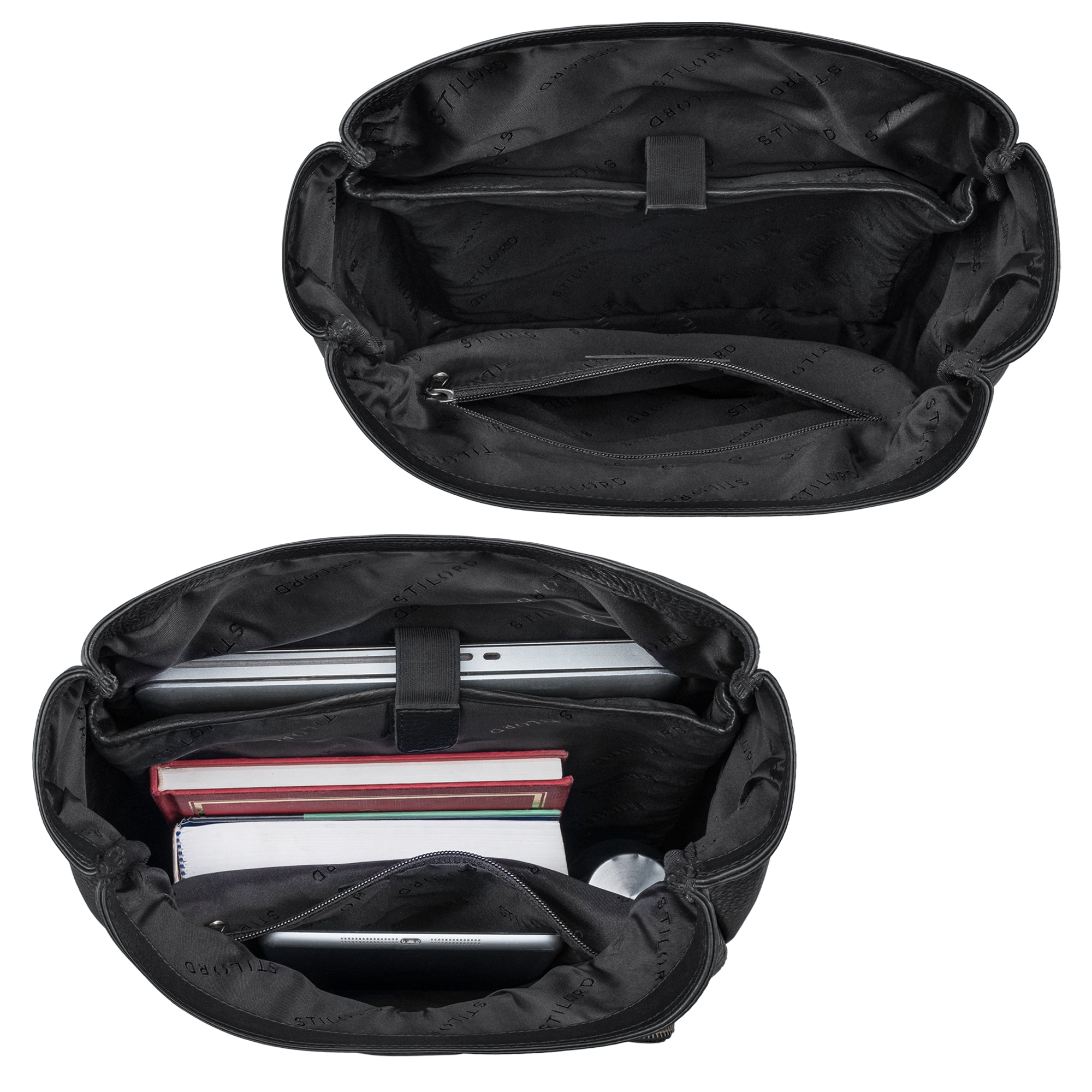 schwarz leder rolltop rucksack damen