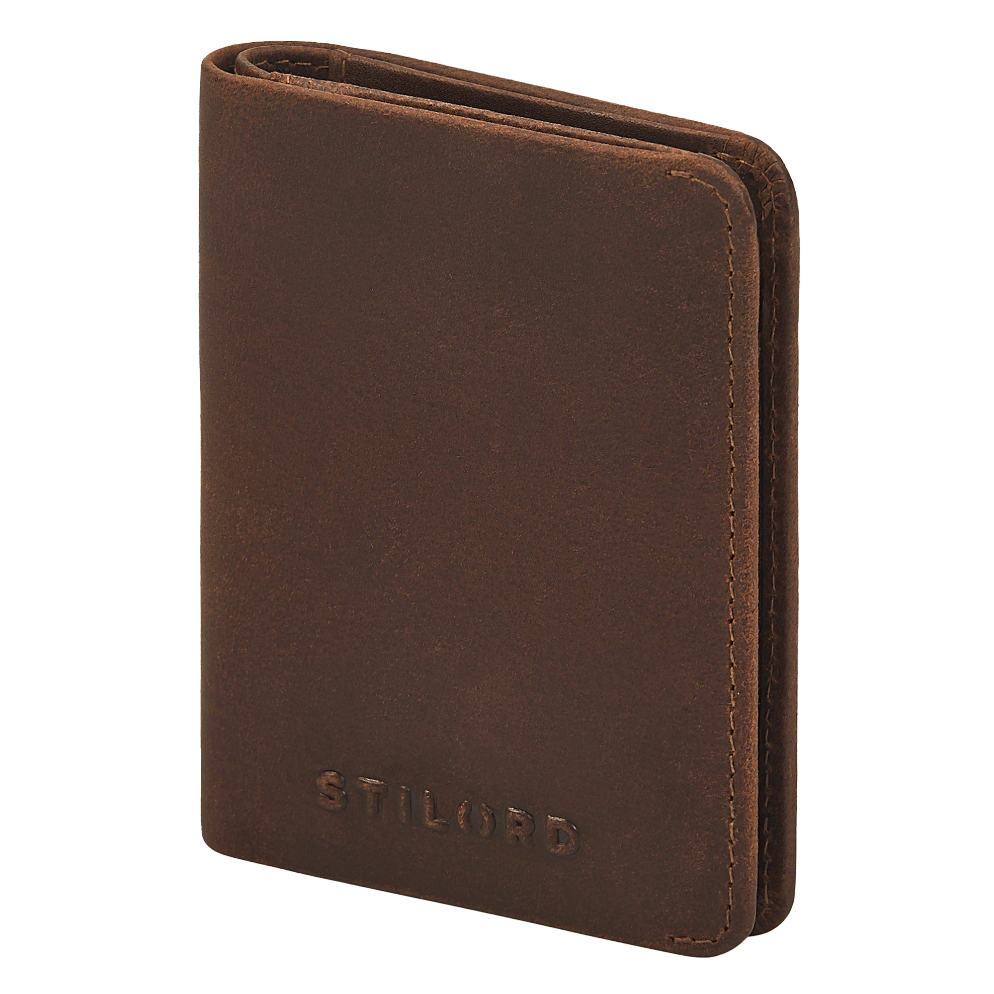 Slim Wallet mit Münzfach Echt leder braun bifold
