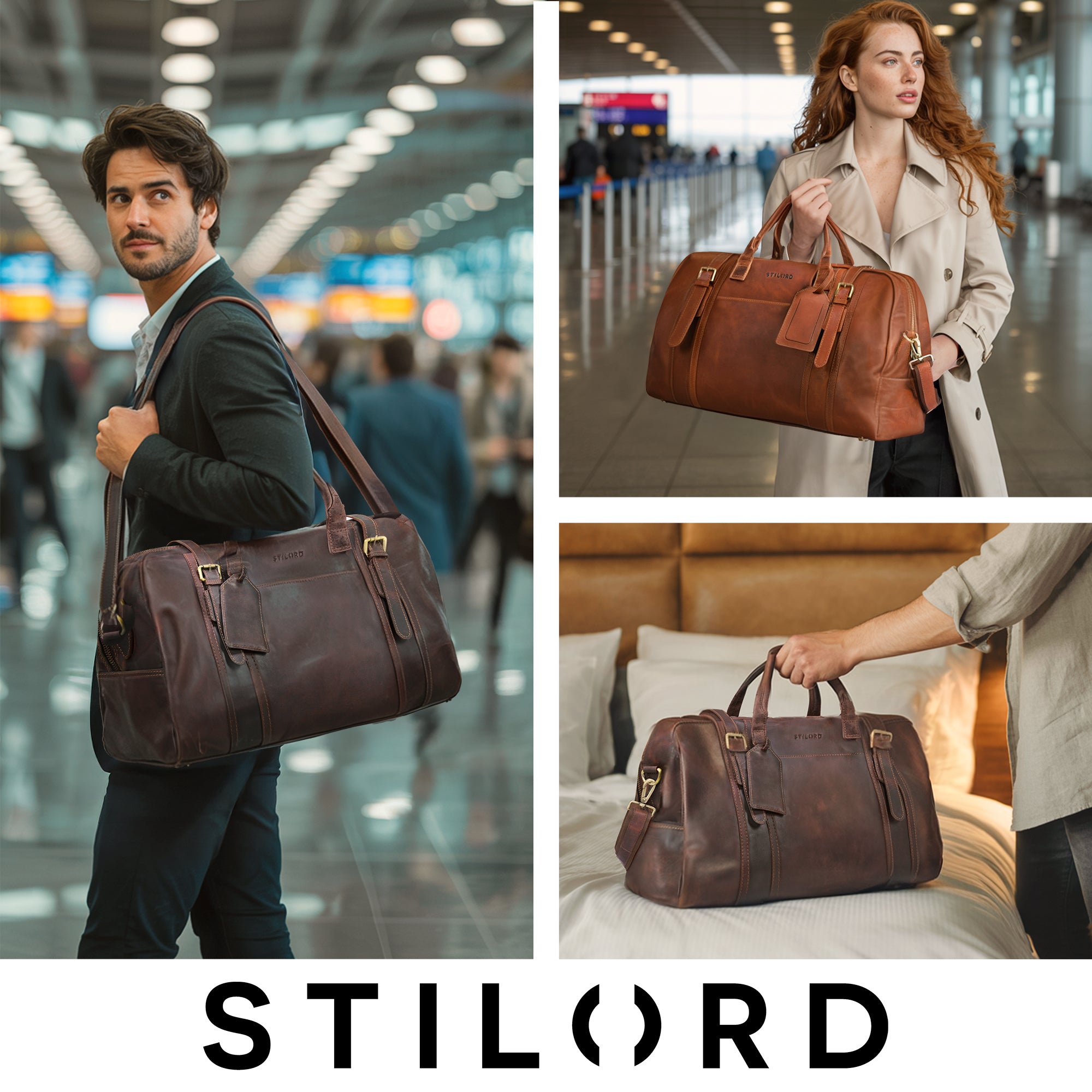 Vintage Weekender aus Echtleder Cognac Dunkelbraun für Damen und Herren